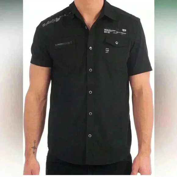 ProJek Raw Men's Sz L Zip Pocket Button Front Shirt Black With Grommets - Picture 1 of 5